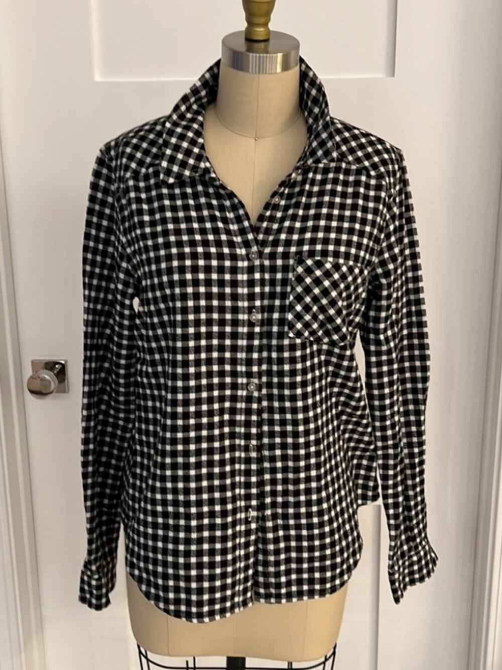 PAIGE Black White Gingham Check Button Down Shirt S 100% Cotton